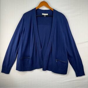 Sejour Royal Blue Open Cardigan Knit Sweater Size 2X Classic Preppy Luxurious